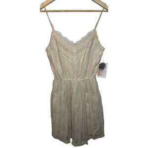Abercrombie & Fitch Cream Ivory Lace Beaded Spaghetti Strap Mini Dress Womens S